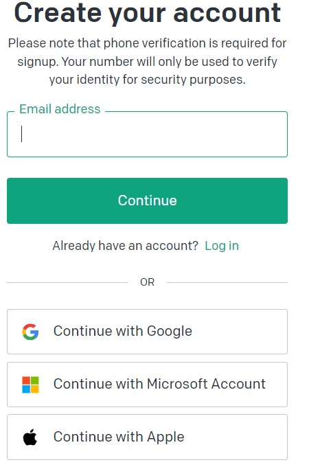 ChatGPT Create Account